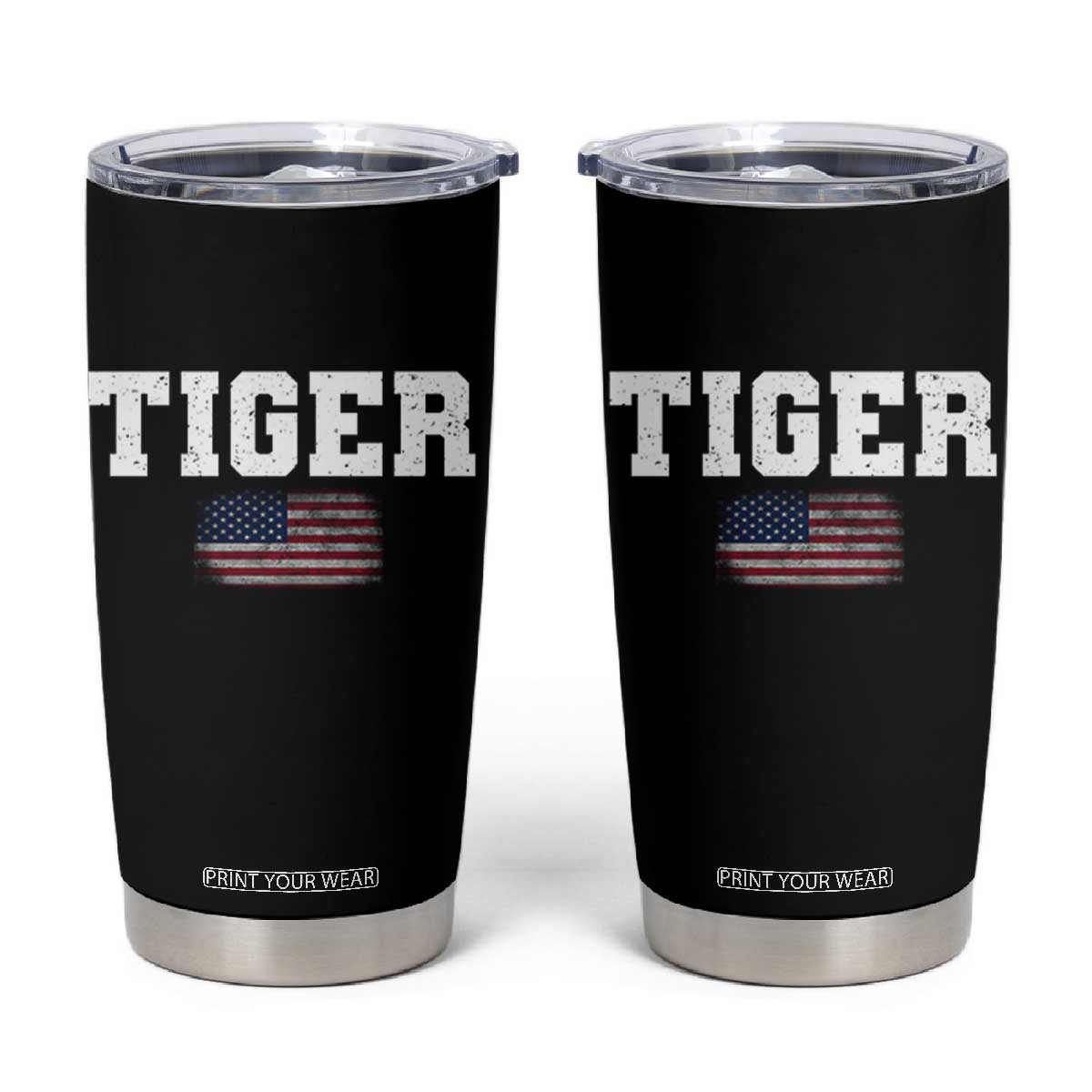 Classic Tiger Tumbler Cup Retro Varsity Vintage Sports Team Name USA Flag TS10 Black Print Your Wear