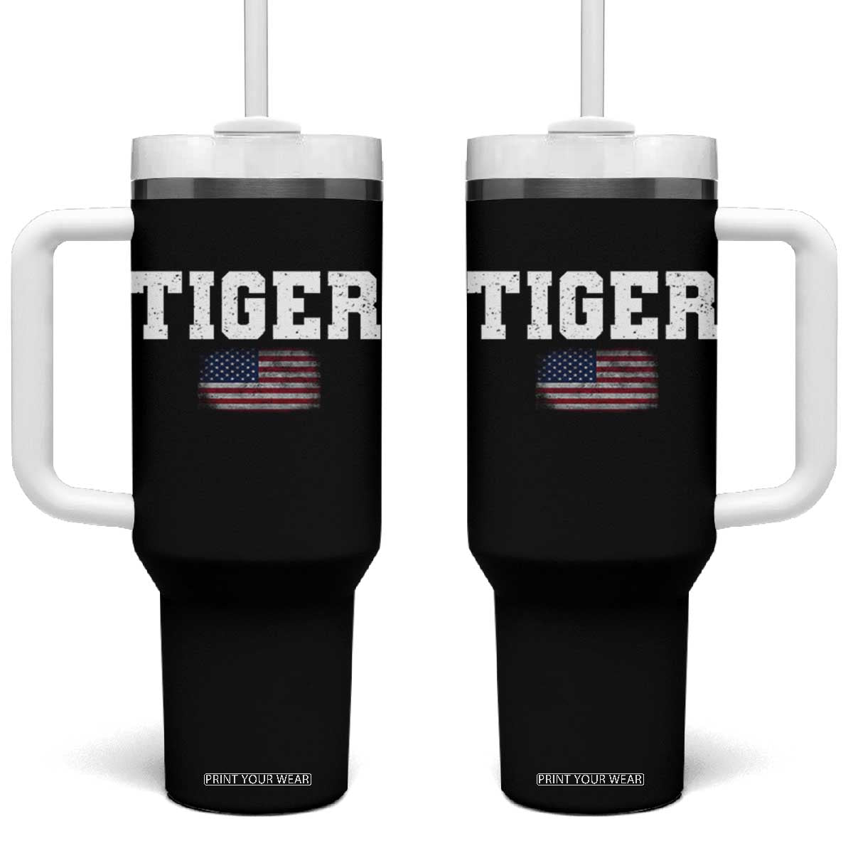 Classic Tiger Tumbler With Handle Retro Varsity Vintage Sports Team Name USA Flag TS10 One Size: 40 oz Black Print Your Wear