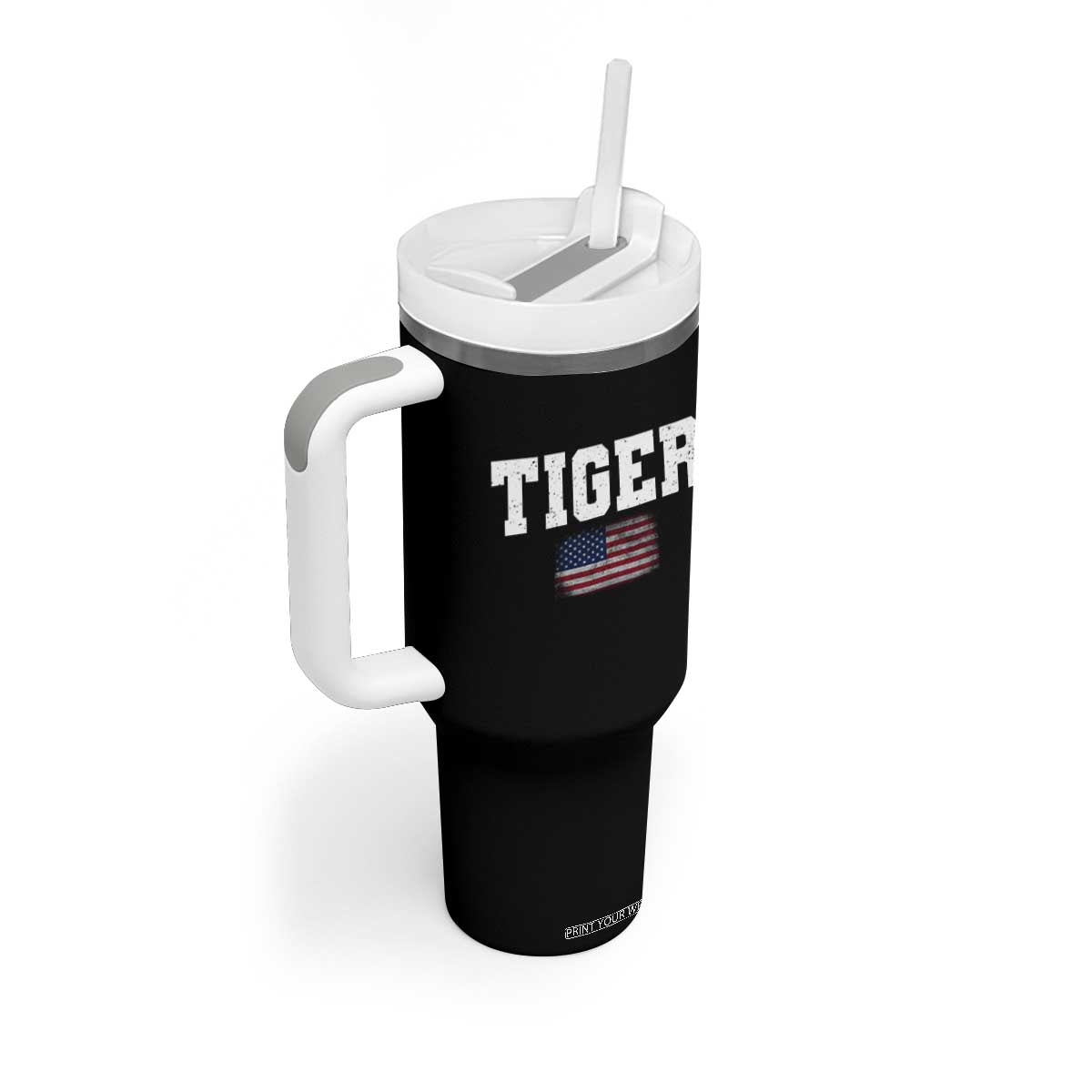 Classic Tiger Tumbler With Handle Retro Varsity Vintage Sports Team Name USA Flag TS10 Print Your Wear