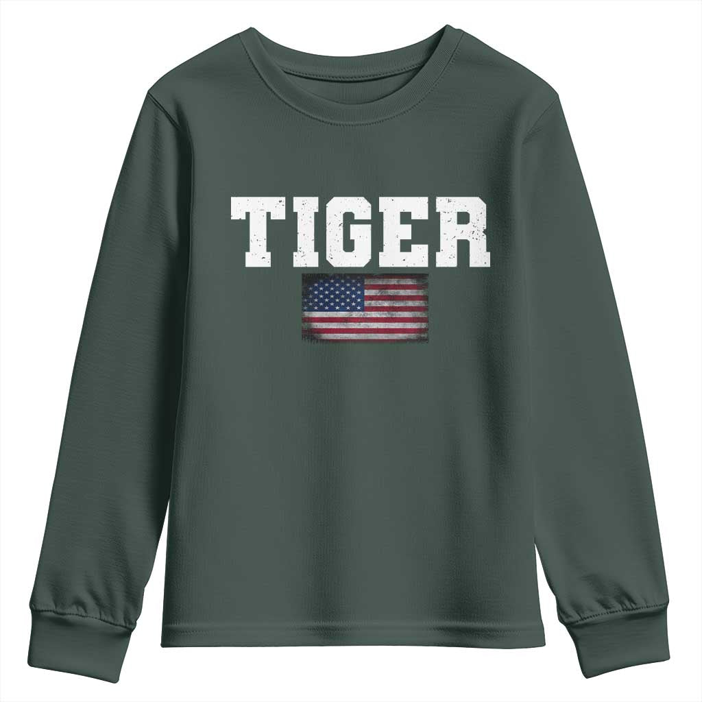 Classic Tiger Youth Sweatshirt Retro Varsity Vintage Sports Team Name USA Flag TS10 Dark Forest Green Print Your Wear