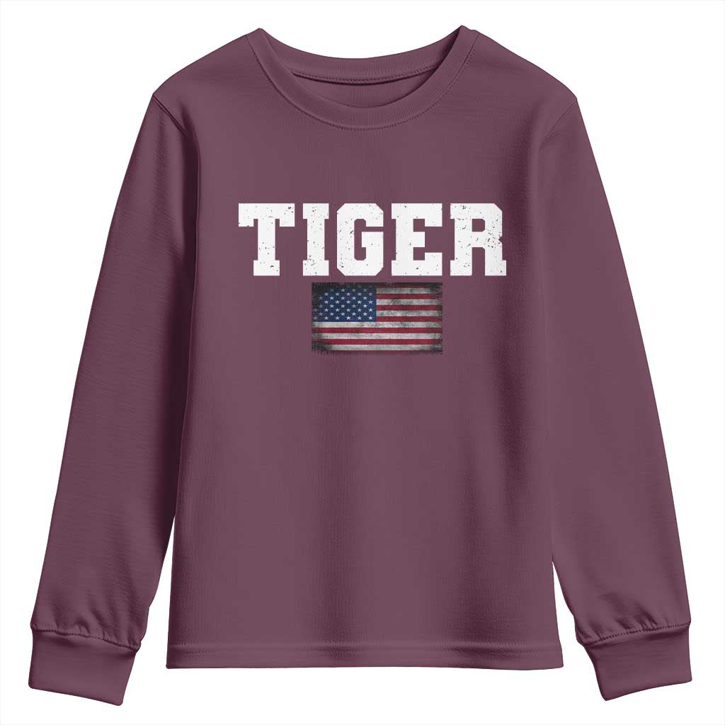 Classic Tiger Youth Sweatshirt Retro Varsity Vintage Sports Team Name USA Flag TS10 Maroon Print Your Wear