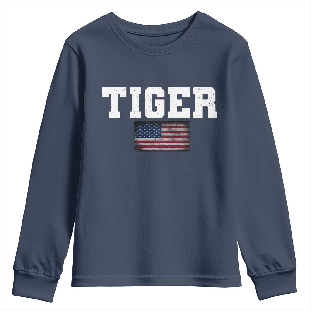 Classic Tiger Youth Sweatshirt Retro Varsity Vintage Sports Team Name USA Flag TS10 Navy Print Your Wear