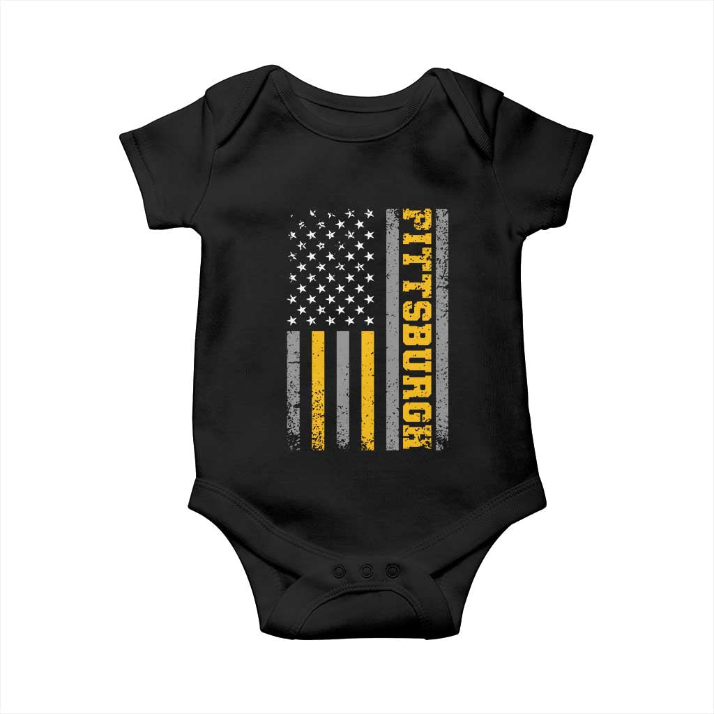 Pittsburgh Baby Onesie Retro Vintage USA Flag Patriotic American TS10 Black Print Your Wear