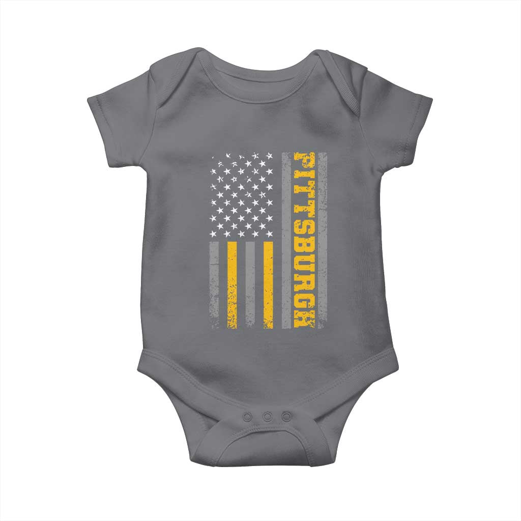 Pittsburgh Baby Onesie Retro Vintage USA Flag Patriotic American TS10 Charcoal Print Your Wear