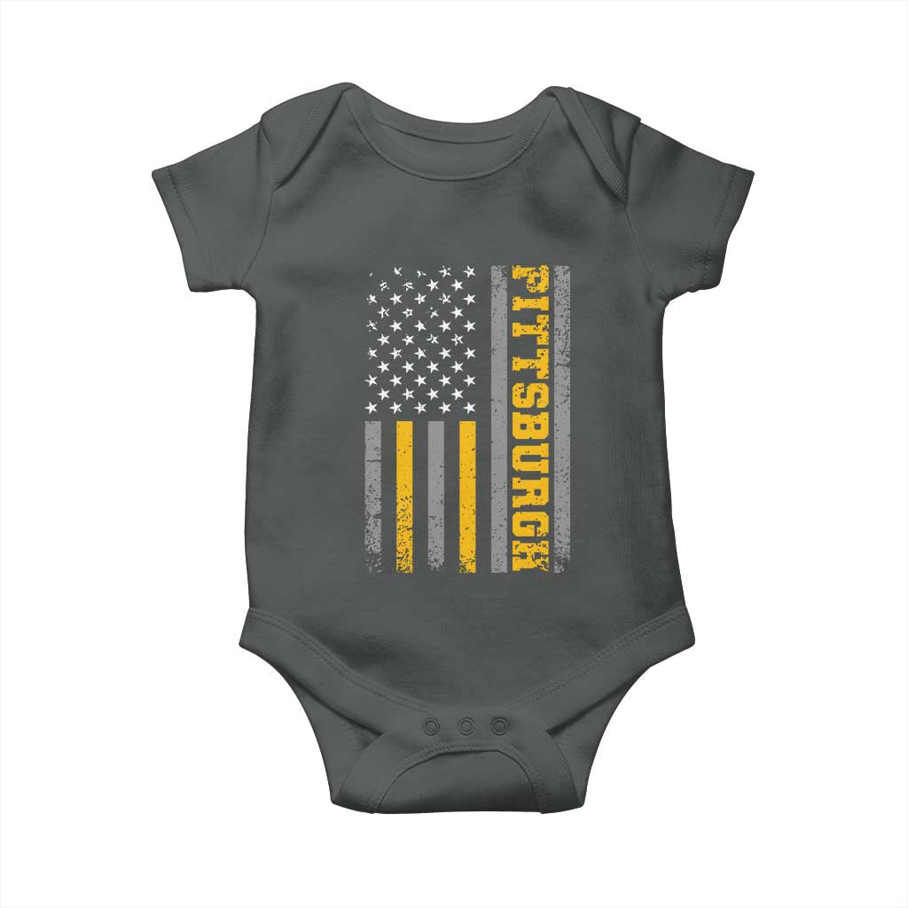 Pittsburgh Baby Onesie Retro Vintage USA Flag Patriotic American TS10 Dark Heather Print Your Wear