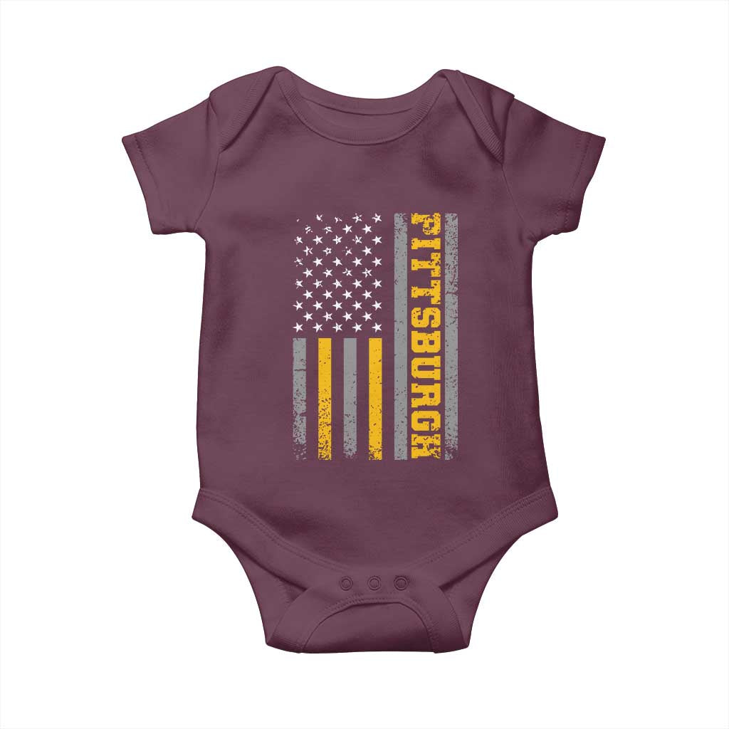 Pittsburgh Baby Onesie Retro Vintage USA Flag Patriotic American TS10 Maroon Print Your Wear