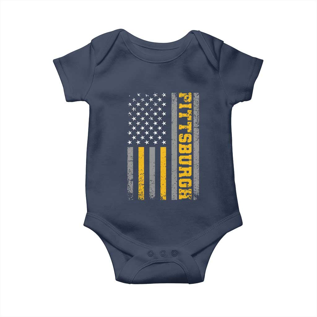 PFS Game Day Baby Onesie Retro Vintage USA Flag Patriotic American TS10 Navy Print Your Wear