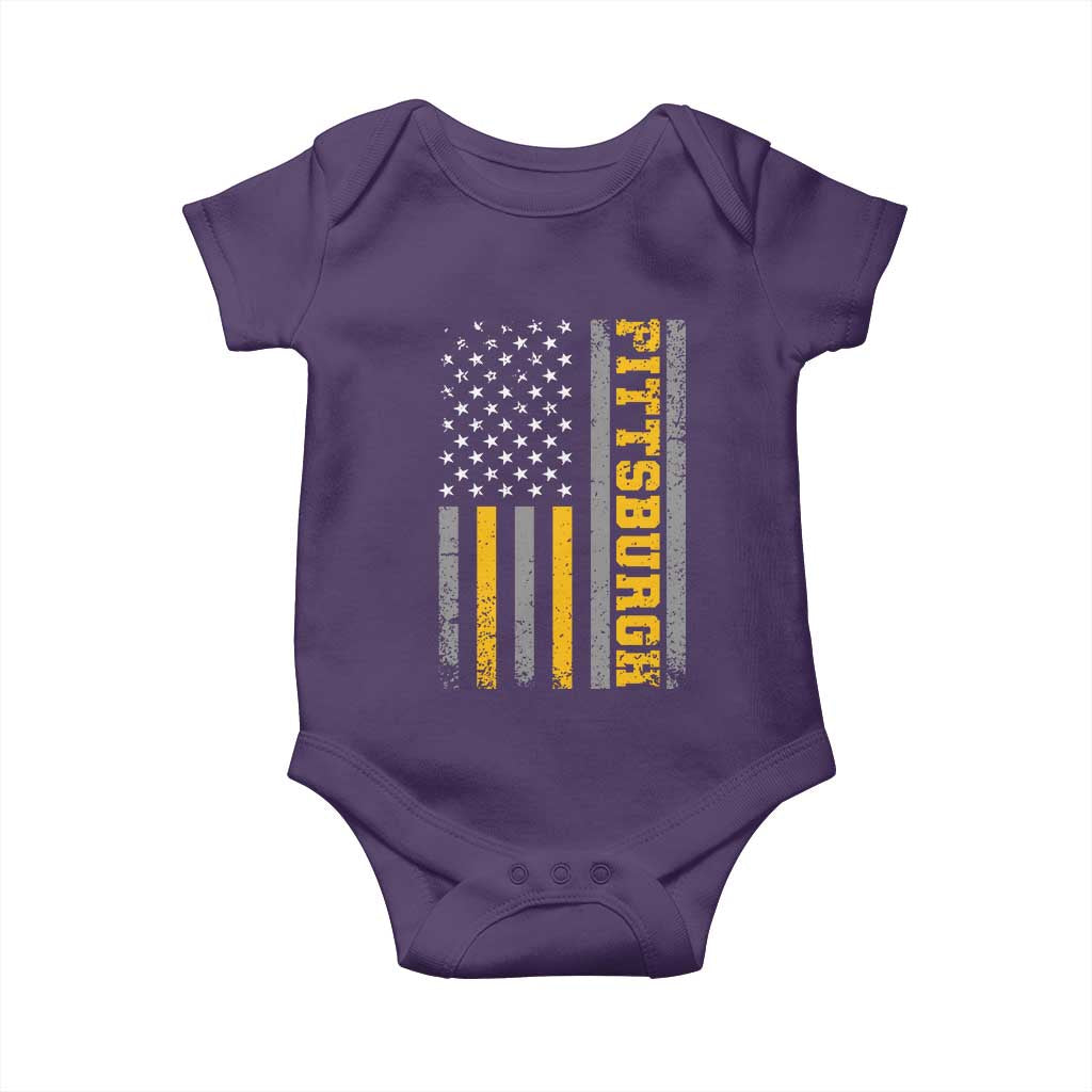 Pittsburgh Baby Onesie Retro Vintage USA Flag Patriotic American TS10 Purple Print Your Wear