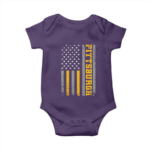 Pittsburgh Baby Onesie Retro Vintage USA Flag Patriotic American TS10 Purple Print Your Wear