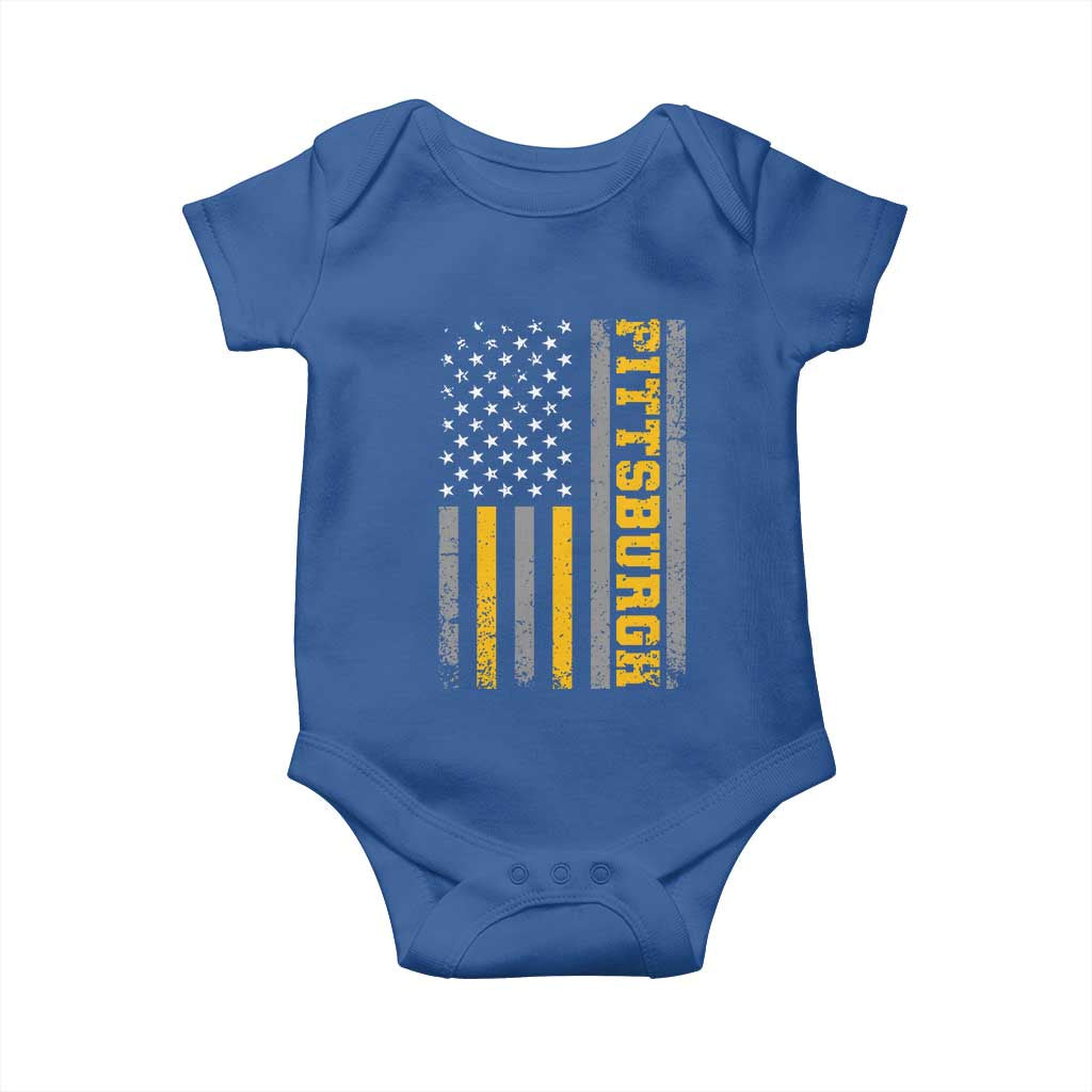 Pittsburgh Baby Onesie Retro Vintage USA Flag Patriotic American TS10 Royal Blue Print Your Wear