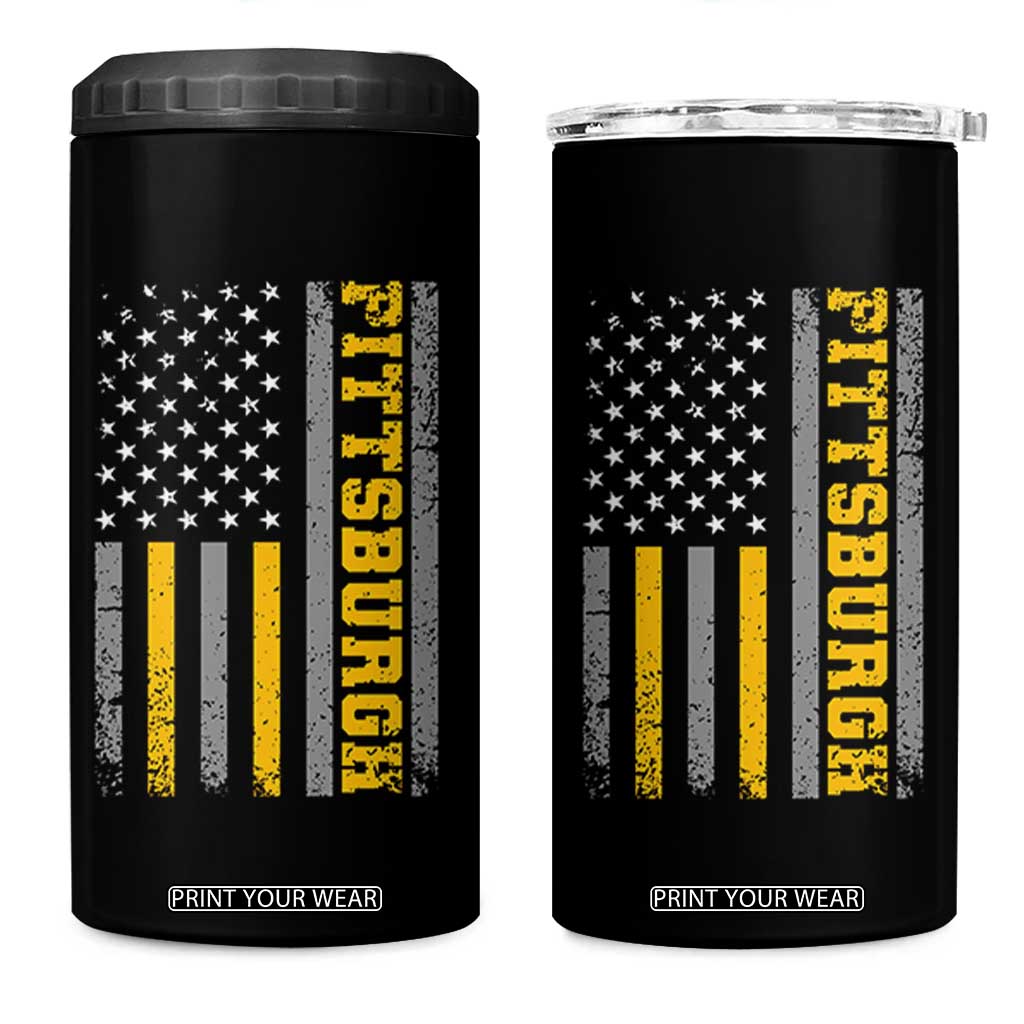 Pittsburgh 4 in 1 Can Cooler Tumbler Retro Vintage USA Flag Patriotic American TS10 One Size: 16 oz Black Print Your Wear