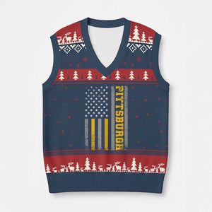 PFS Game Day V-Neck Knit Sweater Vest Retro Vintage USA Flag Patriotic American TS10 Navy Red Print Your Wear