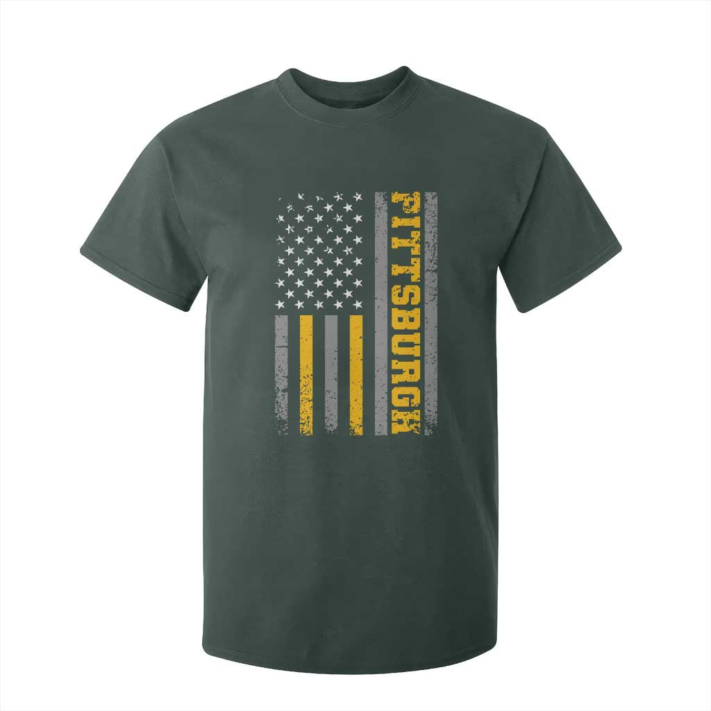 Pittsburgh T Shirt For Kid Retro Vintage USA Flag Patriotic American TS10 Dark Forest Green Print Your Wear
