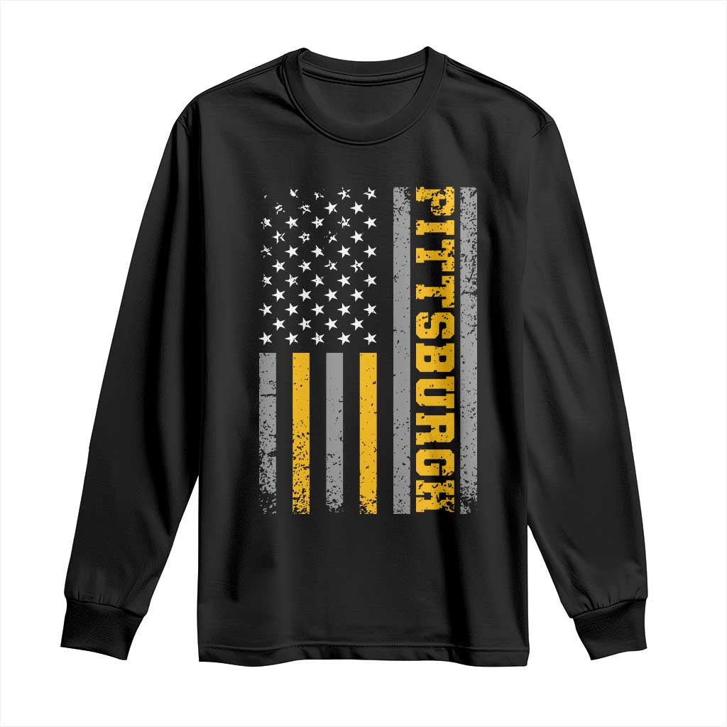 Pittsburgh Long Sleeve Shirt Retro Vintage USA Flag Patriotic American TS10 Black Print Your Wear