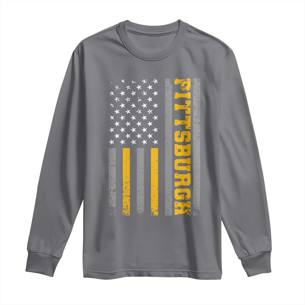 Pittsburgh Long Sleeve Shirt Retro Vintage USA Flag Patriotic American TS10 Charcoal Print Your Wear
