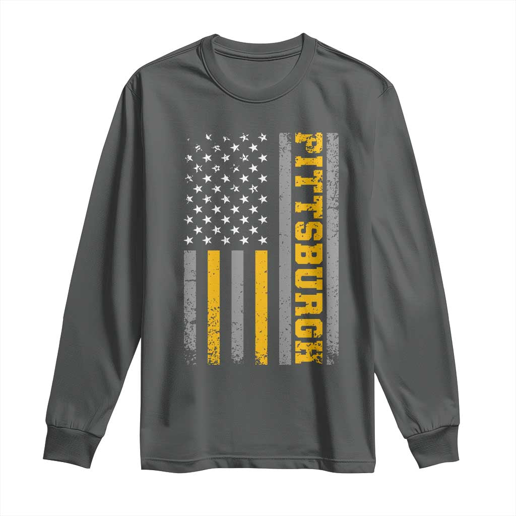 Pittsburgh Long Sleeve Shirt Retro Vintage USA Flag Patriotic American TS10 Dark Heather Print Your Wear