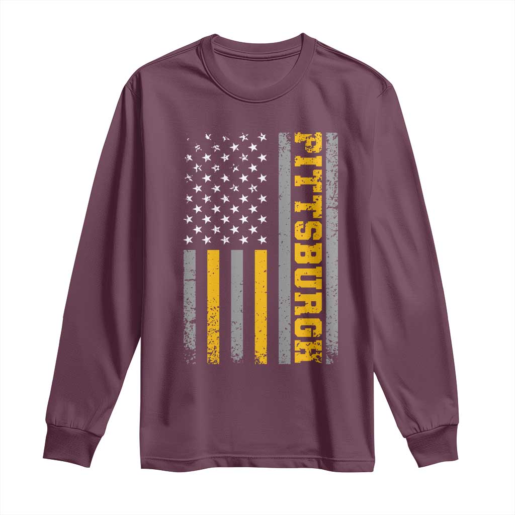 Pittsburgh Long Sleeve Shirt Retro Vintage USA Flag Patriotic American TS10 Maroon Print Your Wear