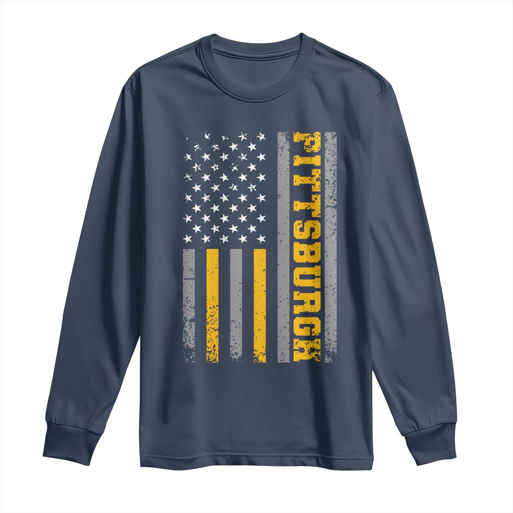 PFS Game Day Long Sleeve Shirt Retro Vintage USA Flag Patriotic American TS10 Navy Print Your Wear