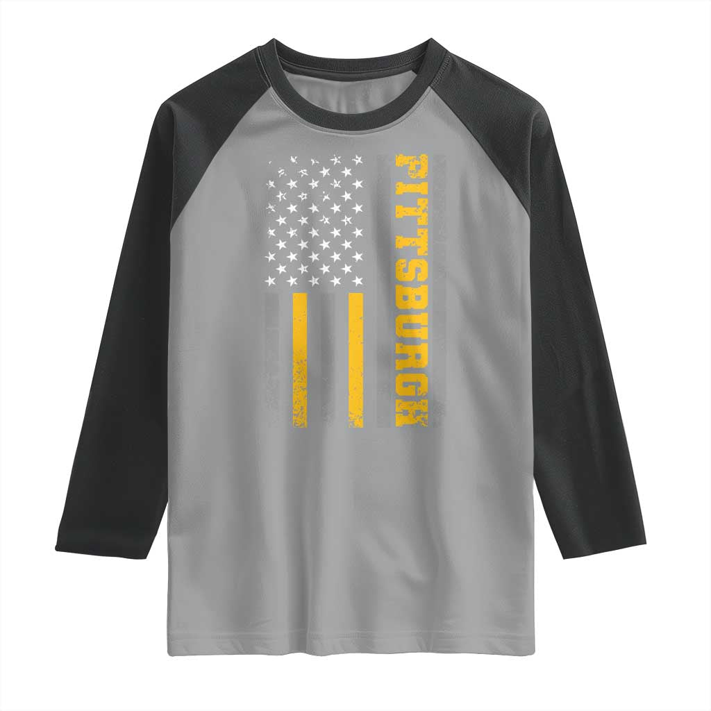 Pittsburgh Raglan Shirt Retro Vintage USA Flag Patriotic American TS10 Sport Gray Black Print Your Wear