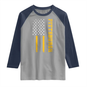 Pittsburgh Raglan Shirt Retro Vintage USA Flag Patriotic American TS10 Sport Gray Navy Print Your Wear