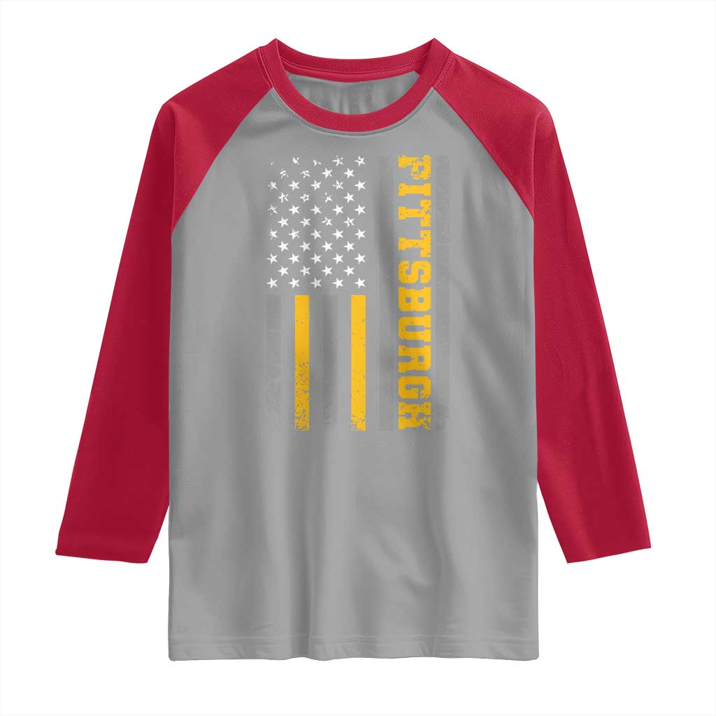Pittsburgh Raglan Shirt Retro Vintage USA Flag Patriotic American TS10 Sport Gray Red Print Your Wear