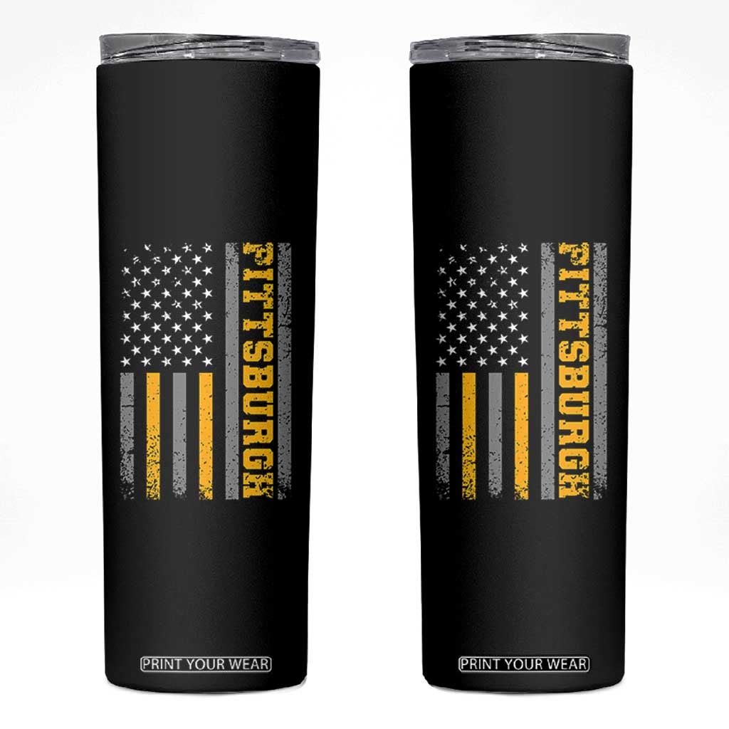 Pittsburgh Skinny Tumbler Retro Vintage USA Flag Patriotic American TS10 Black Print Your Wear