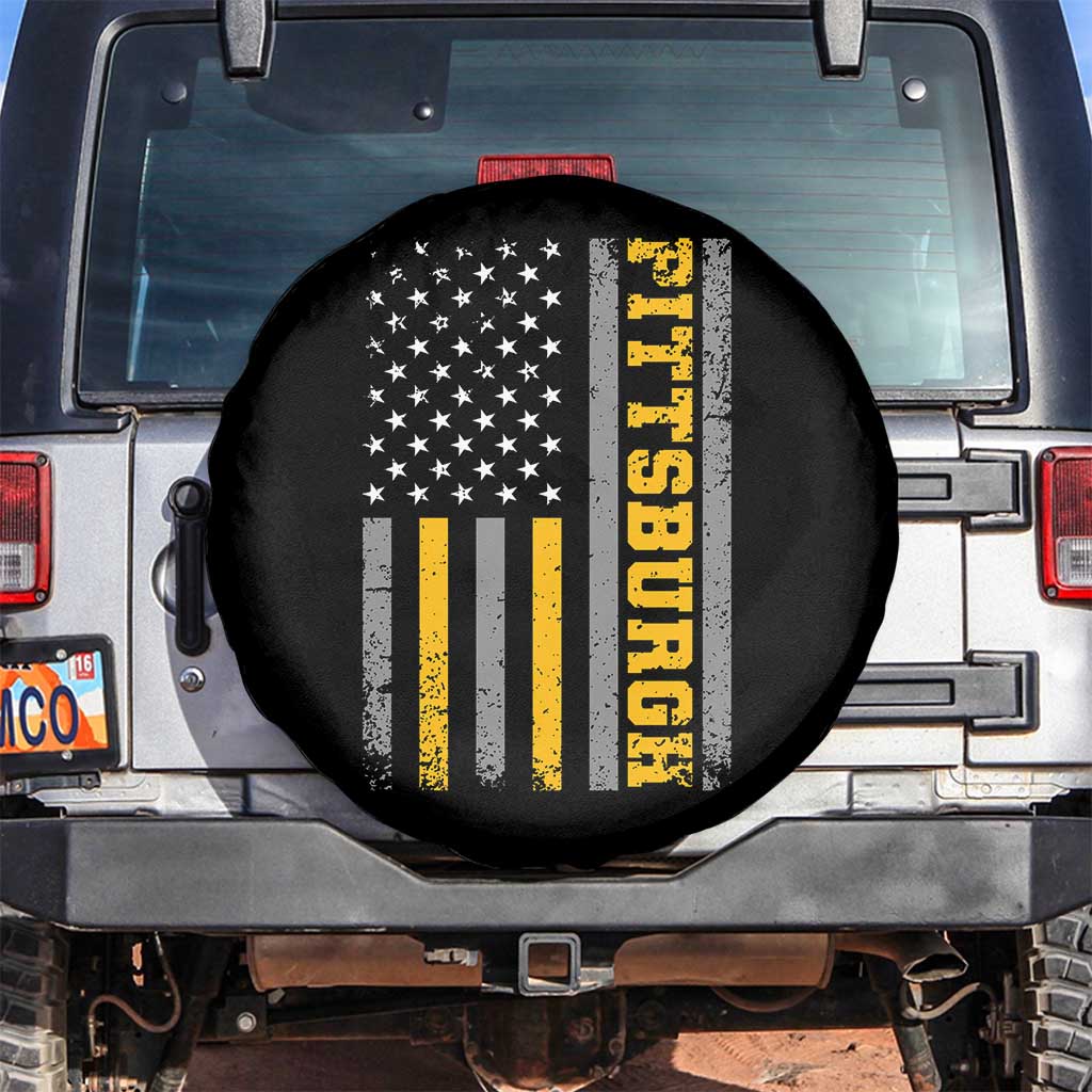 Pittsburgh Spare Tire Cover Retro Vintage USA Flag Patriotic American TS10 No hole Black Print Your Wear