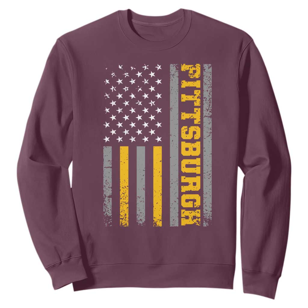 Pittsburgh Sweatshirt Retro Vintage USA Flag Patriotic American TS10 Maroon Print Your Wear