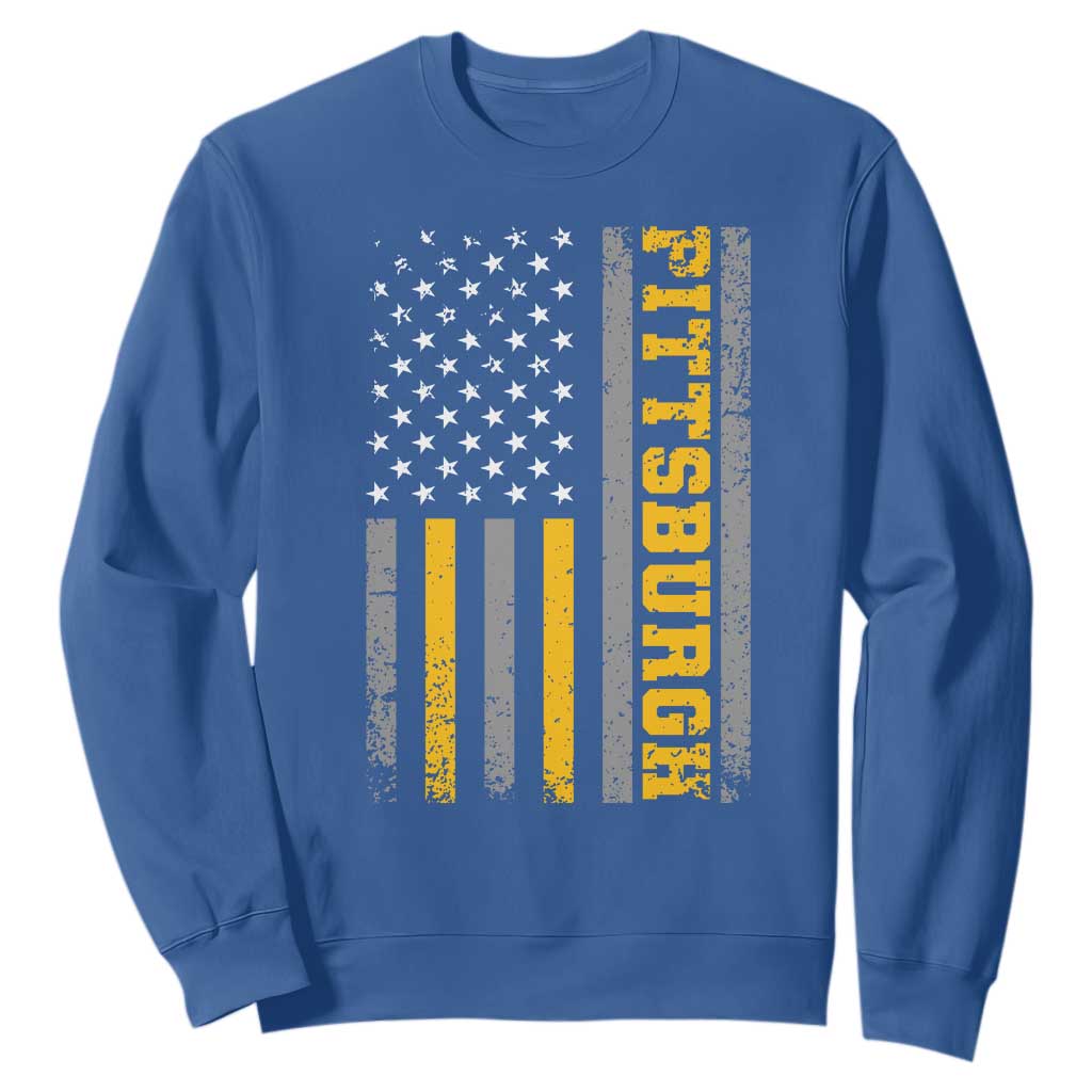 Pittsburgh Sweatshirt Retro Vintage USA Flag Patriotic American TS10 Royal Blue Print Your Wear
