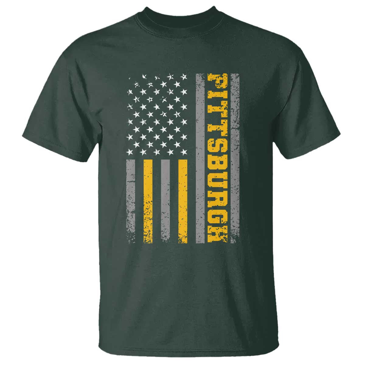 Pittsburgh T Shirt Retro Vintage USA Flag Patriotic American TS10 Dark Forest Green Print Your Wear