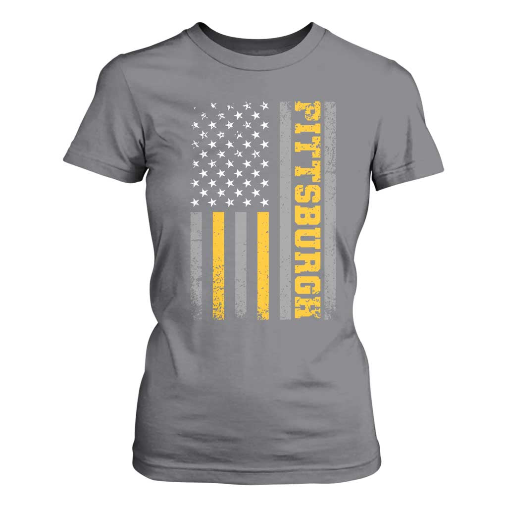 Pittsburgh T Shirt For Women Retro Vintage USA Flag Patriotic American TS10 Charcoal Print Your Wear
