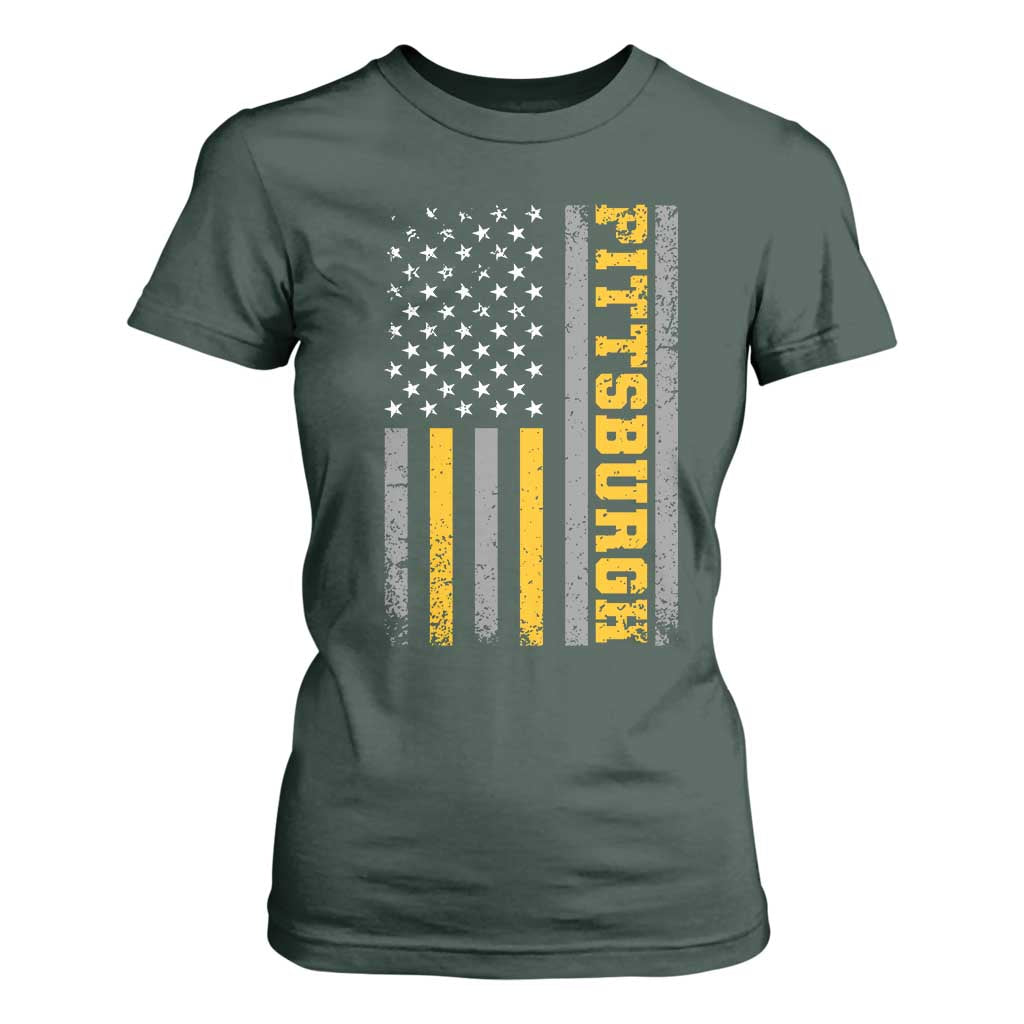 Pittsburgh T Shirt For Women Retro Vintage USA Flag Patriotic American TS10 Dark Forest Green Print Your Wear
