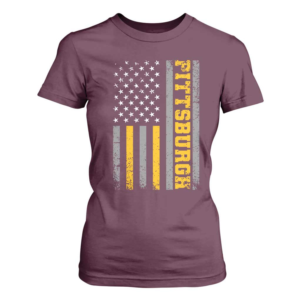 Pittsburgh T Shirt For Women Retro Vintage USA Flag Patriotic American TS10 Maroon Print Your Wear