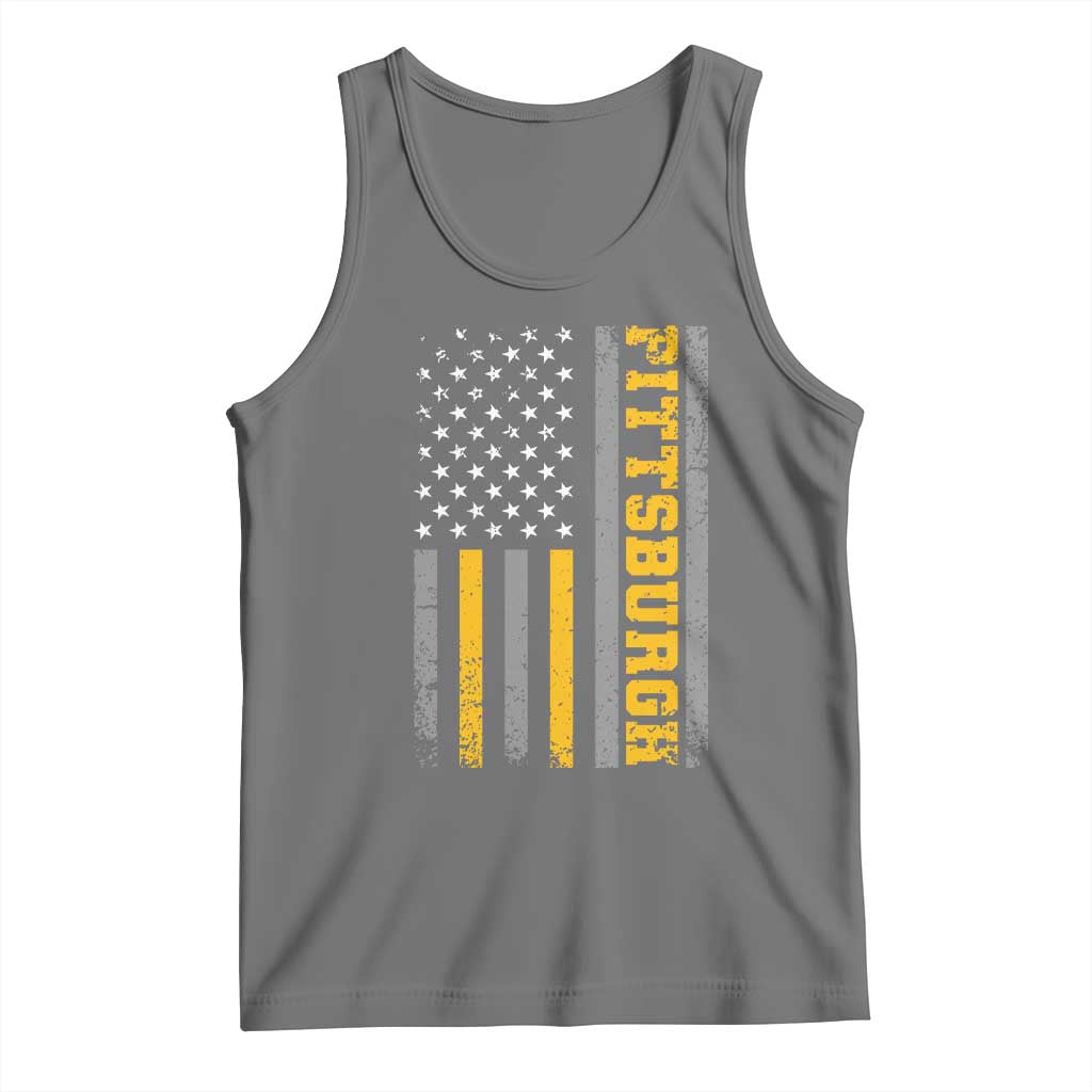 Pittsburgh Tank Top Retro Vintage USA Flag Patriotic American TS10 Black Heather Print Your Wear