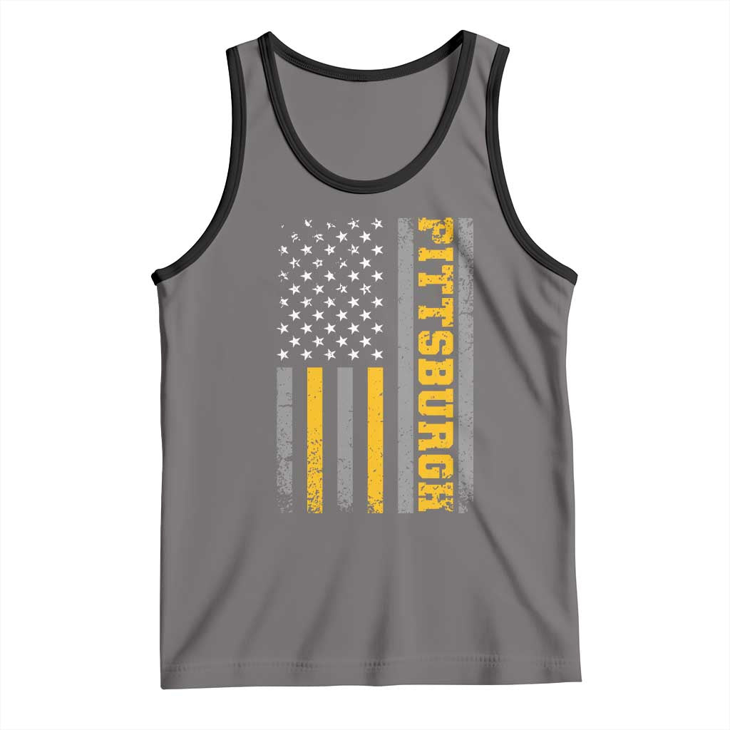 Pittsburgh Tank Top Retro Vintage USA Flag Patriotic American TS10 Deep Heather Black Print Your Wear
