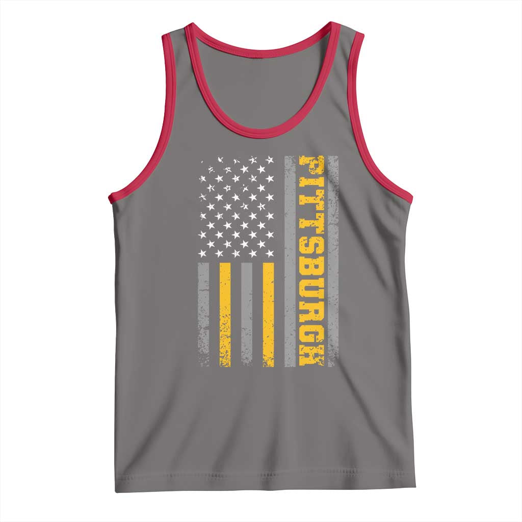 Pittsburgh Tank Top Retro Vintage USA Flag Patriotic American TS10 Deep Heather Red Print Your Wear
