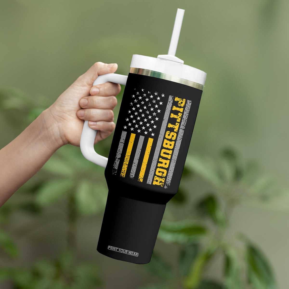 Pittsburgh Tumbler With Handle Retro Vintage USA Flag Patriotic American TS10 Print Your Wear