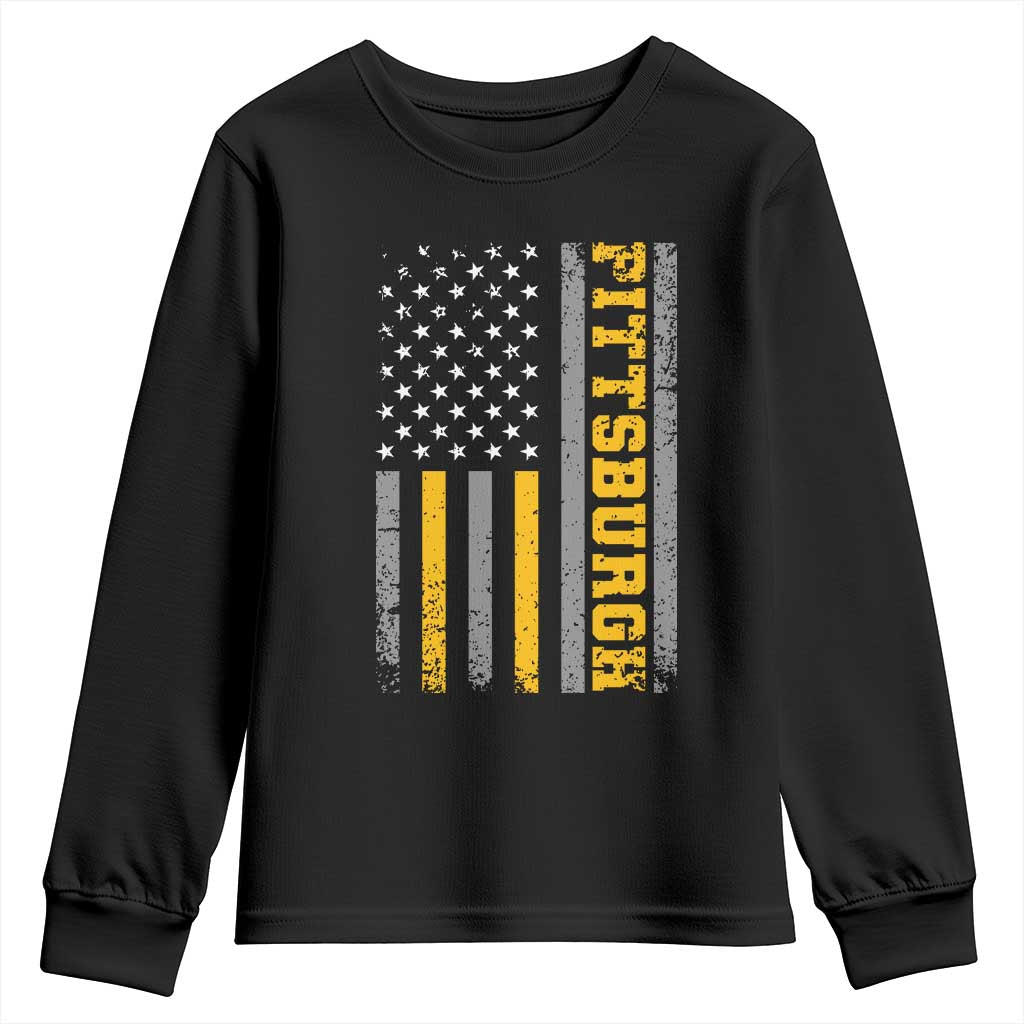 Pittsburgh Youth Sweatshirt Retro Vintage USA Flag Patriotic American TS10 Black Print Your Wear
