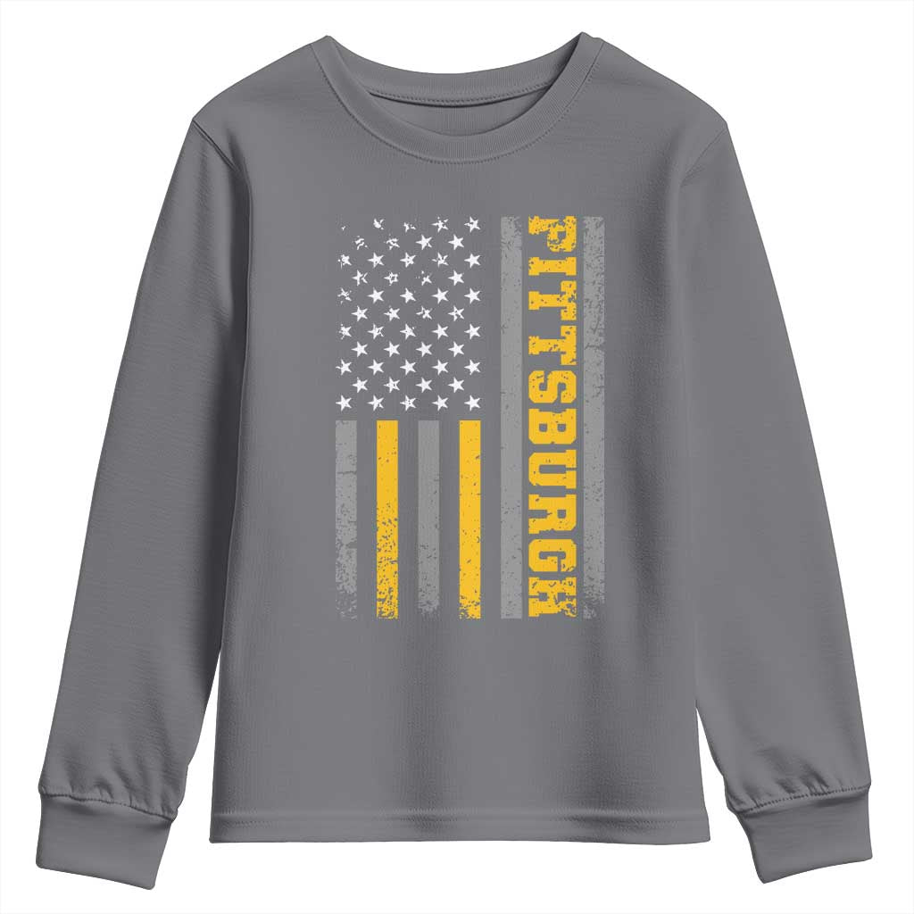 Pittsburgh Youth Sweatshirt Retro Vintage USA Flag Patriotic American TS10 Charcoal Print Your Wear