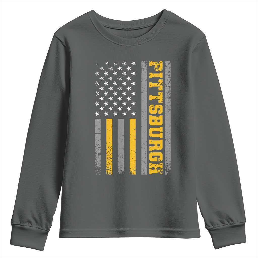 Pittsburgh Youth Sweatshirt Retro Vintage USA Flag Patriotic American TS10 Dark Heather Print Your Wear
