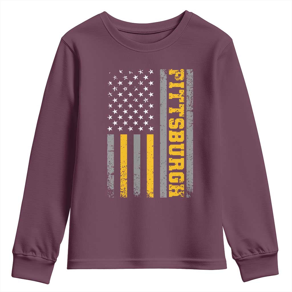 Pittsburgh Youth Sweatshirt Retro Vintage USA Flag Patriotic American TS10 Maroon Print Your Wear