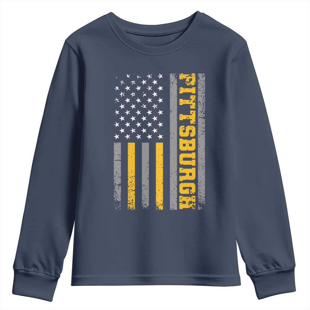 Pittsburgh Youth Sweatshirt Retro Vintage USA Flag Patriotic American TS10 Navy Print Your Wear