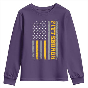 Pittsburgh Youth Sweatshirt Retro Vintage USA Flag Patriotic American TS10 Purple Print Your Wear