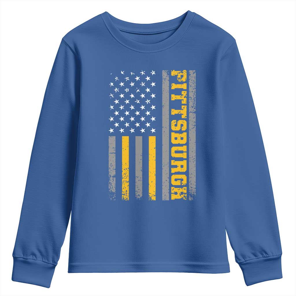 Pittsburgh Youth Sweatshirt Retro Vintage USA Flag Patriotic American TS10 Royal Blue Print Your Wear