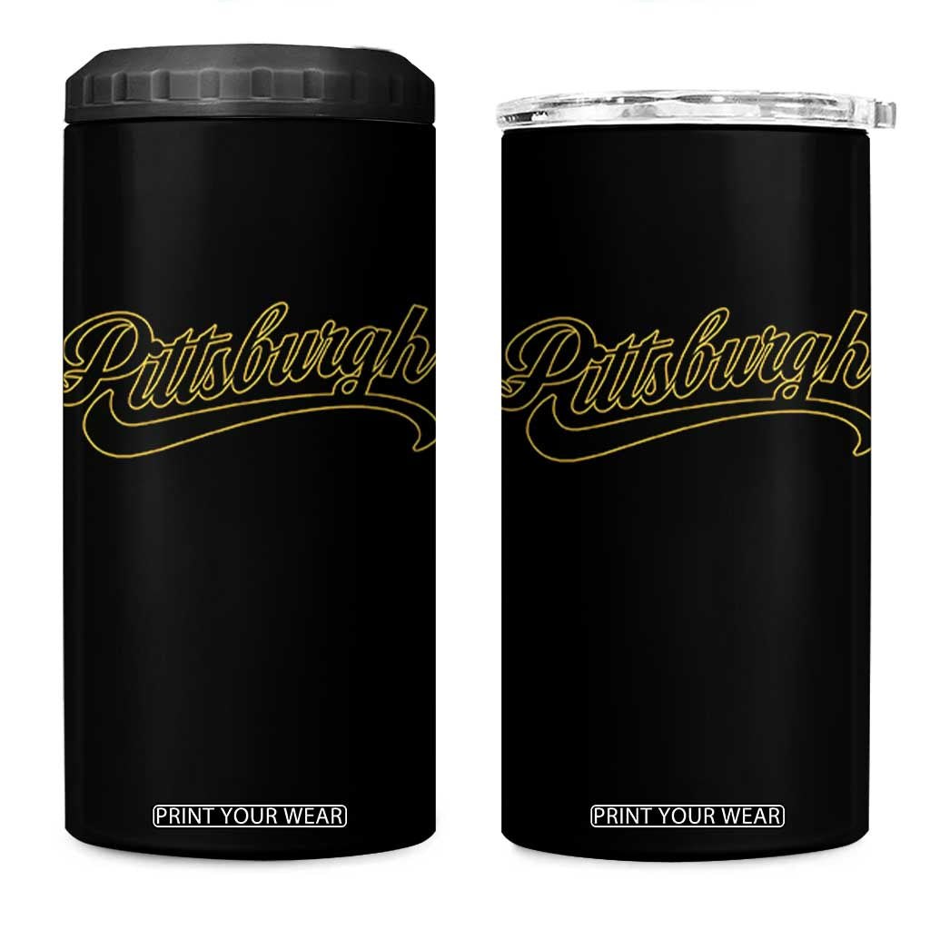 Pittsburgh 4 in 1 Can Cooler Tumbler Classic Retro Vintage Pennsylvania PA TS10 One Size: 16 oz Black Print Your Wear