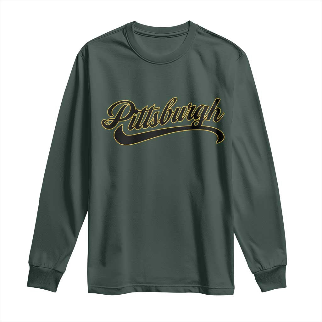 Pittsburgh Long Sleeve Shirt Classic Retro Vintage Pennsylvania PA TS10 Dark Forest Green Print Your Wear