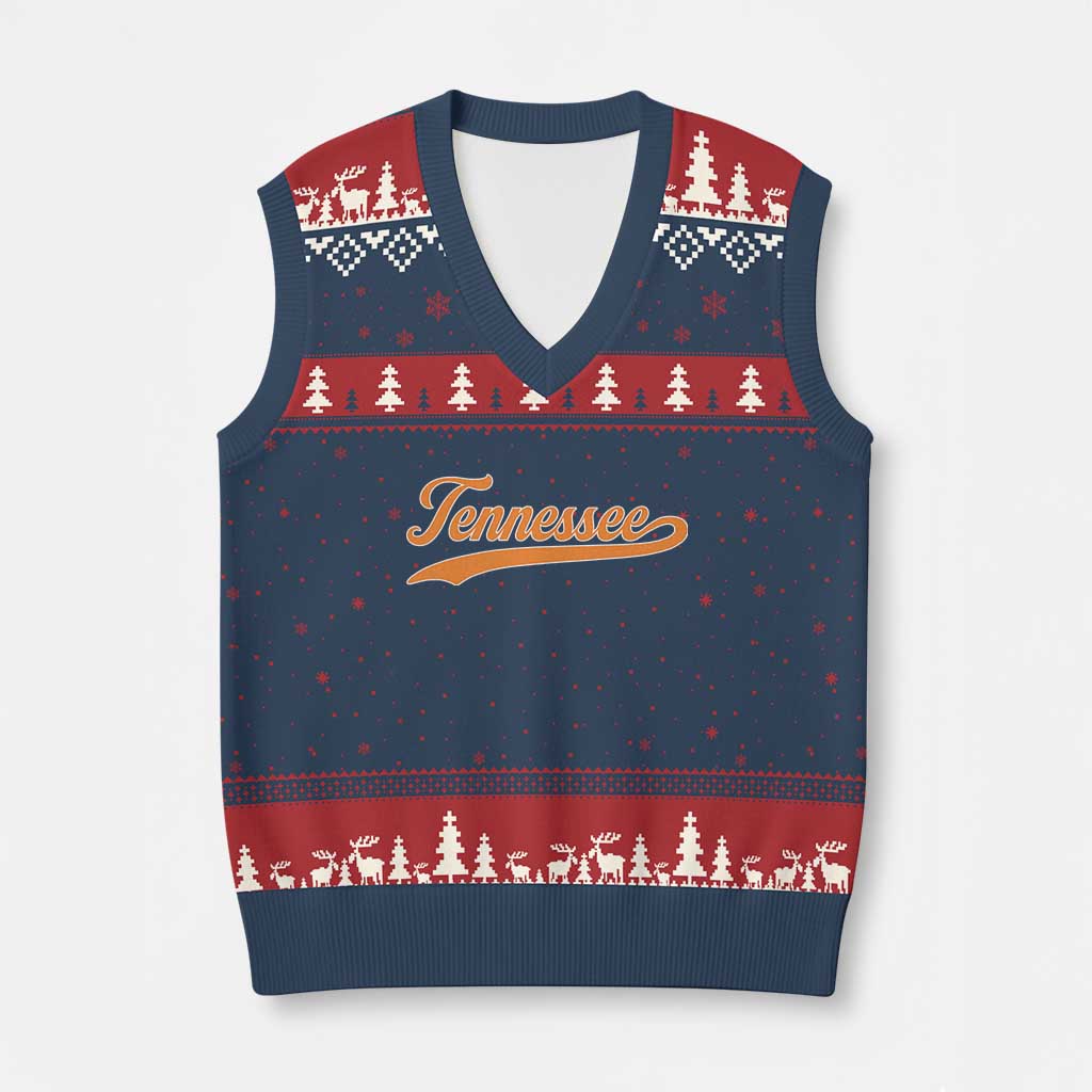 Vintage Tennessee V-Neck Knit Sweater Vest Classic TN Orange Print Retro Vintage TS10 Navy Red Print Your Wear