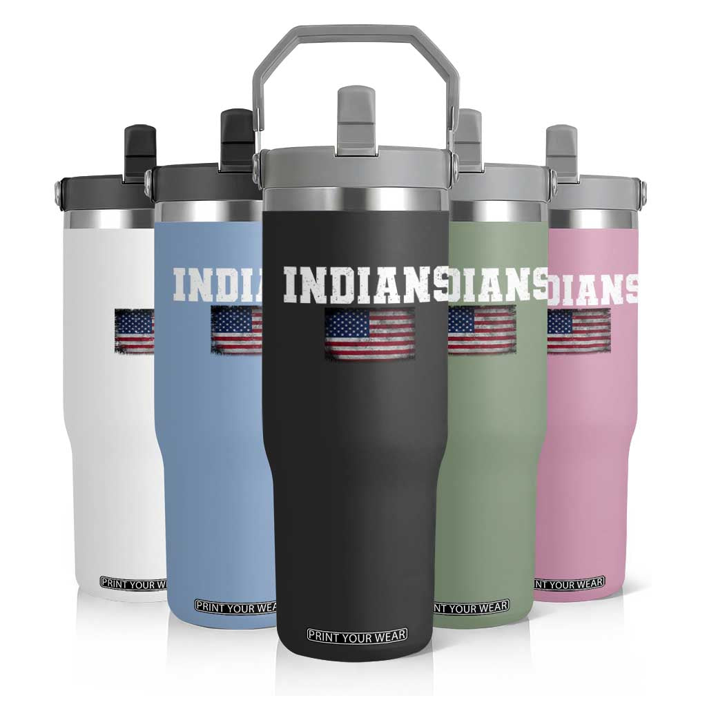 Classic Indians Flip Straw Tumbler Retro Varsity Vintage Sports Team Name USA Flag TS10 Print Your Wear