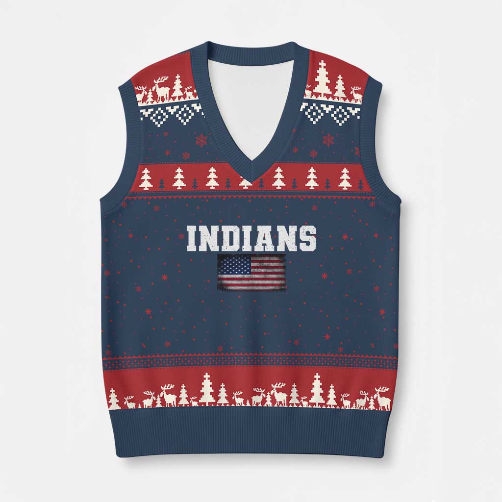 Classic Indians V-Neck Knit Sweater Vest Retro Varsity Vintage Sports Team Name USA Flag TS10 Navy Red Print Your Wear