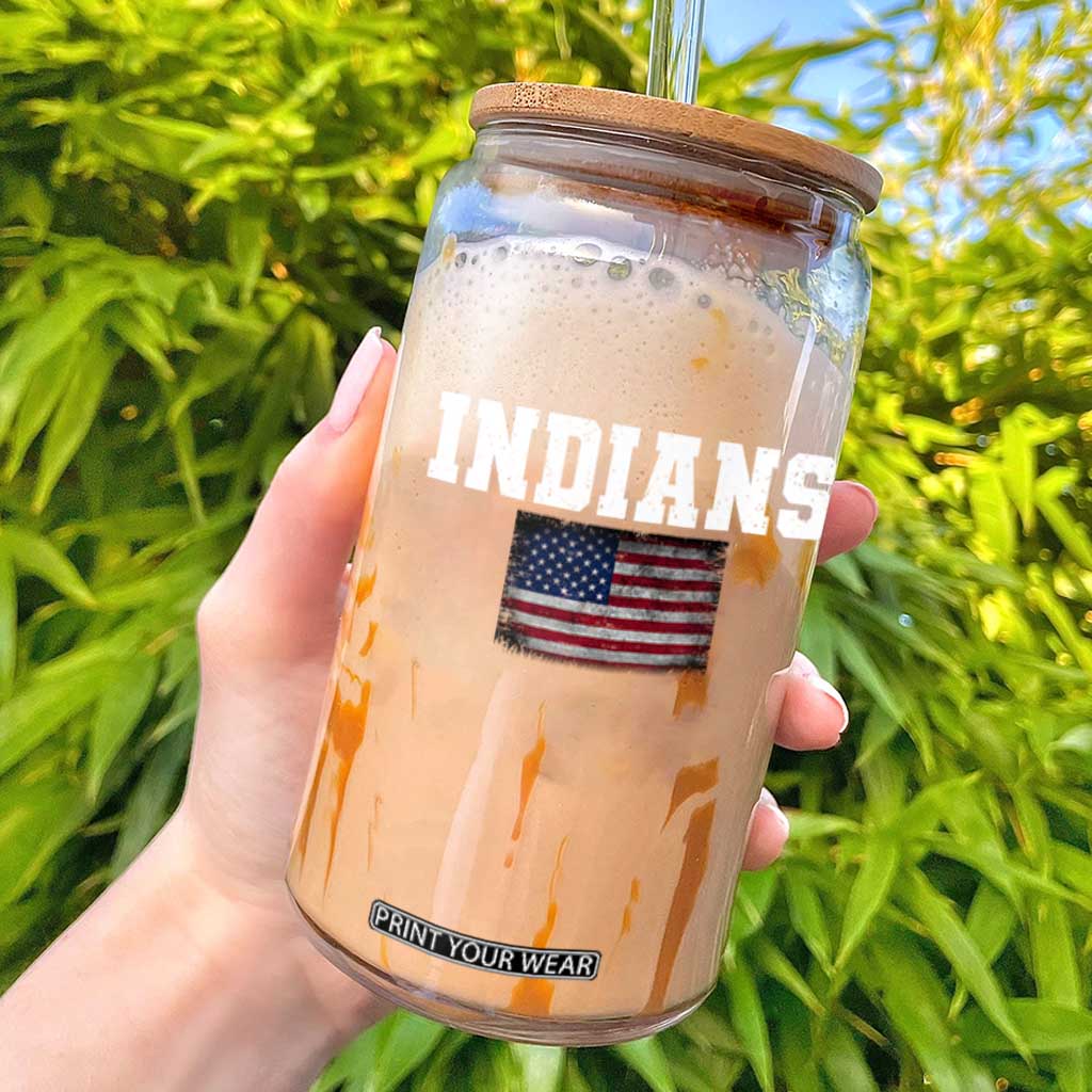 Classic Indians Glass Can Retro Varsity Vintage Sports Team Name USA Flag TS10 Black Print Your Wear